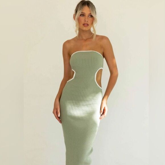 Peppermayo Dresses & Skirts - Peppermayo women’s S/M sunrise cove midi ribbed bodycon cut out tube top dress